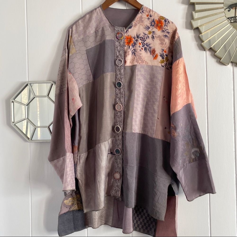 Boho Chic Patchwork Pink Lavender Oversized Blouse - image 1